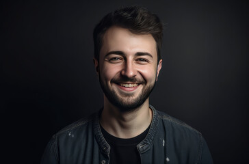 Obraz premium A man standing against a grey background, studio lighting style