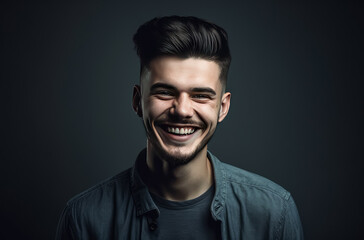 Obraz premium A man standing against a grey background, studio lighting style