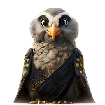 Owl with cape and cloak, isolated on white   3D illustration