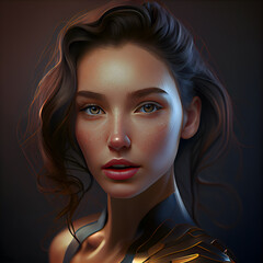 3d illustration of a beautiful woman with red lips and blue eyes