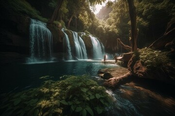 Stunning waterfalls set in majestic natural scenery. Generative AI