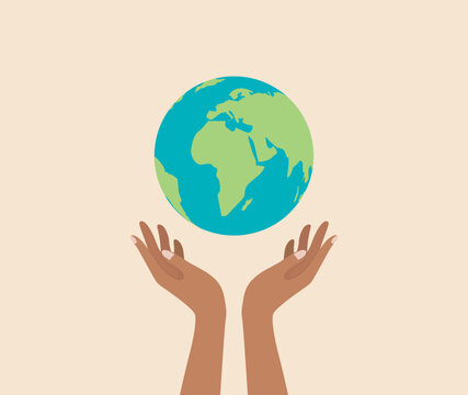 Protect Earth, black brown hands holding earth illustration stock design
