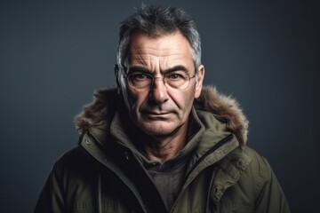 Fototapeta premium Portrait of a middle-aged man in a jacket on a dark background