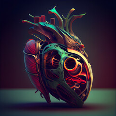 Human heart. 3D illustration. Vintage style toned image.