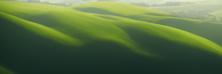 Obraz premium Green spring hills, agricultural fields, countryside, panoramic view