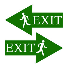 Green arrows exit on white background. Security icon set. Vector illustration.