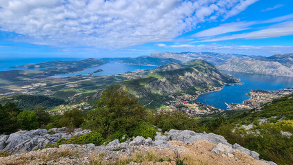 Fototapeta na wymiar Exploration from land and water of the Bay of Kotor on the Adriatic Sea, Montenegro