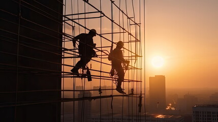 workers working at heights on buildings