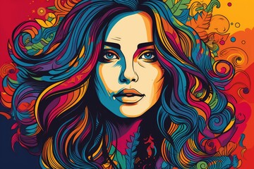 Pride month and LGBTQ awareness illustration. Colorful rainbow woman portrait with Generative AI