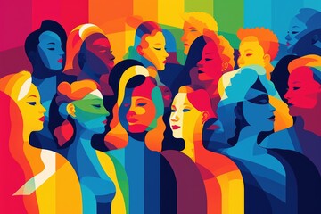 Illustration of lgbtq members protest for Pride month with generative ai