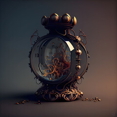 Vintage alarm clock on dark background. 3d render illustration.