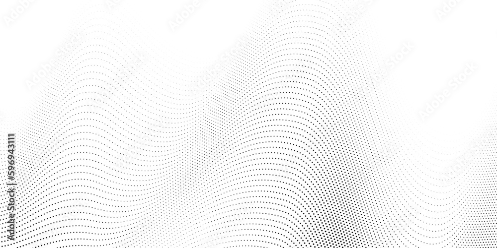 Poster halftone wave lines background. abstract dotted stripes texture. warped and curved dashed lines wall