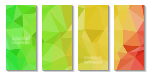 set of abstract creative brochures with yellow green and red colorful background with triangles shape vector illustration