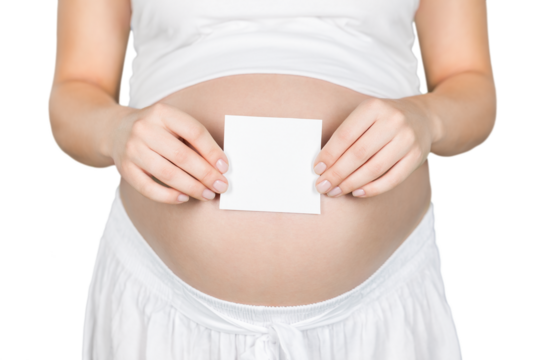 Young pregnant woman proudly and impatiently holding the blank digital echography photograph - Powered by Adobe