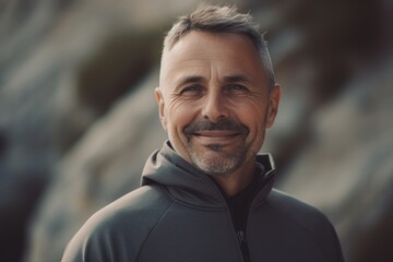 Portrait of a smiling middle-aged man in a wetsuit.