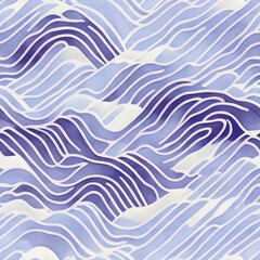 seamless background watercolor lines and waves, blue and gold shades colors , minimalist tiling art , Generative AI
