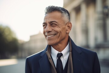 Fototapeta premium Portrait of happy mature businessman in formalwear looking at camera outdoors