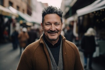 Fototapeta premium Portrait of a smiling middle-aged man in a city street