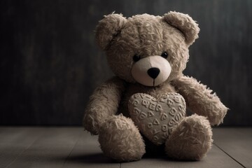 Adorable teddy bear holding a heart-shaped pillow. Generative AI