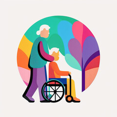カラフルな老後の明るいロゴマーク介護