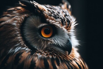 Close-up of a beautiful, fluffy owl. Generative AI