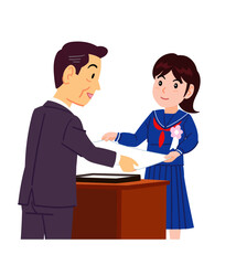 卒業式で校長先生に卒業証書をもらう