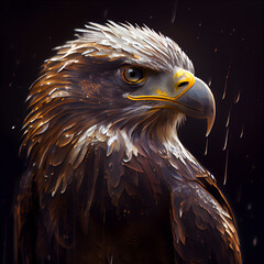 Eagle in the rain. Digital painting on a black background.