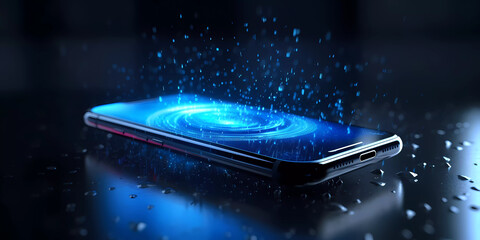 Mobile phone with glowing sparkles floating above