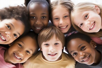 Group of Multiethnic children in a circle looking at the camera