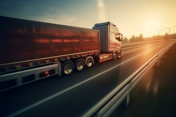 Cargo truck on freeway for transport and logistics. 3D rendering. Generative AI