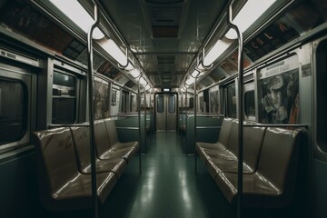 Unoccupied subway train car. Generative AI
