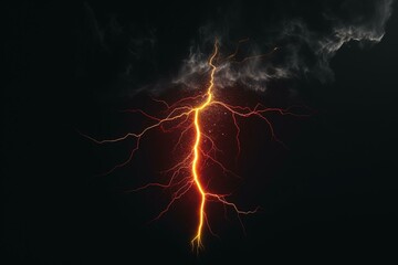 Dark background lightning bolt with red and yellow center. Generative AI