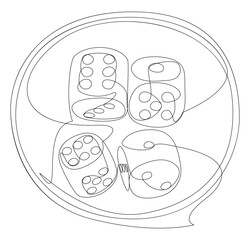 One continuous line of speech bubble with dice. Thin Line Illustration vector concept. Contour Drawing Creative ideas.