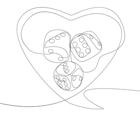 One continuous line of speech bubble with dice. Thin Line Illustration vector concept. Contour Drawing Creative ideas.