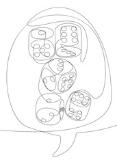One continuous line of speech bubble with dice. Thin Line Illustration vector concept. Contour Drawing Creative ideas.