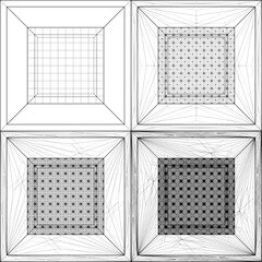 Geometric Square Lines Shape Pattern Texture Vector. From Simple To Complicated Shape. Mathematical Concepts, Algebra And Geometry Elements. Vector Flat Style Line Art Illustration On White.