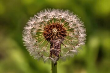 close-up view of a dandelion flower with a blurred background. Generative AI