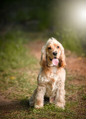 Waiting for your command. Full length shot of an adorable little Cocker Spaniel sitting outside.
