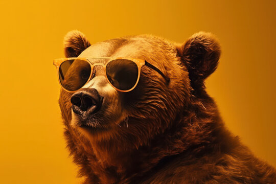 Eye protection on fleek A black bear rocking a pair of shades, providing both style and UV protection. Great for wilderness and wildlife concepts. AI Generative.