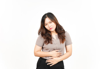 Suffering Stomachache Gesture Of Beautiful Asian Woman Isolated On White Background