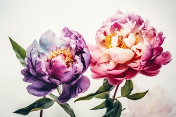 White background with vibrant watercolor peonies. Generative AI