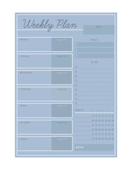 weekly planner. Minimalist planner template set. Vector illustration.