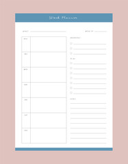 Weekly planner. (sky) Minimalist planner template set. Vector illustration.