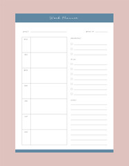 Weekly planner. (sky) Minimalist planner template set. Vector illustration.