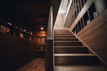 Contemporary wooden staircase. Generative AI