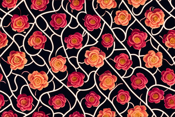 Naklejka premium Artistic Design for wrapping paper, fabric, background. Art deco motif pattern with luxury climbing flowers. 
