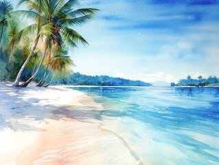 Obraz na płótnie Canvas Watercolor beach with palm tree