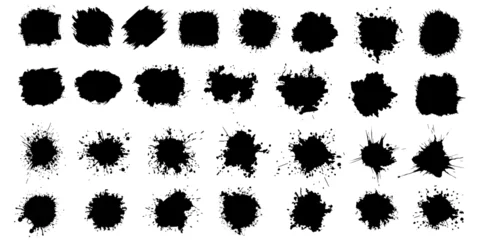 Gardinen Paint ink splatter, stains set. Splash of paints with drops. High level of tracing and many details. Illustration splash and drip design, silhouette blob spray collection. Vector isolated set © jamalstudio