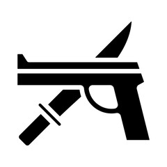 Criminal glyph icon for law, crime, pistol, gun, weapon, revolver, miscellaneous, evidence, and blade logo	