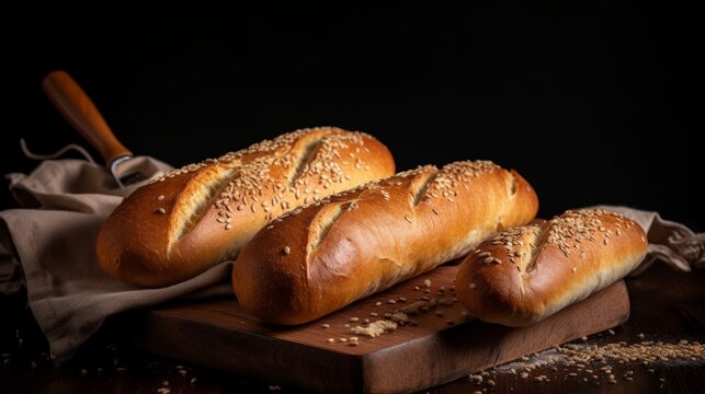 Freshly Baked Baguette Bread with Sesame Seeds - Crispy and Delicious | Generative AI